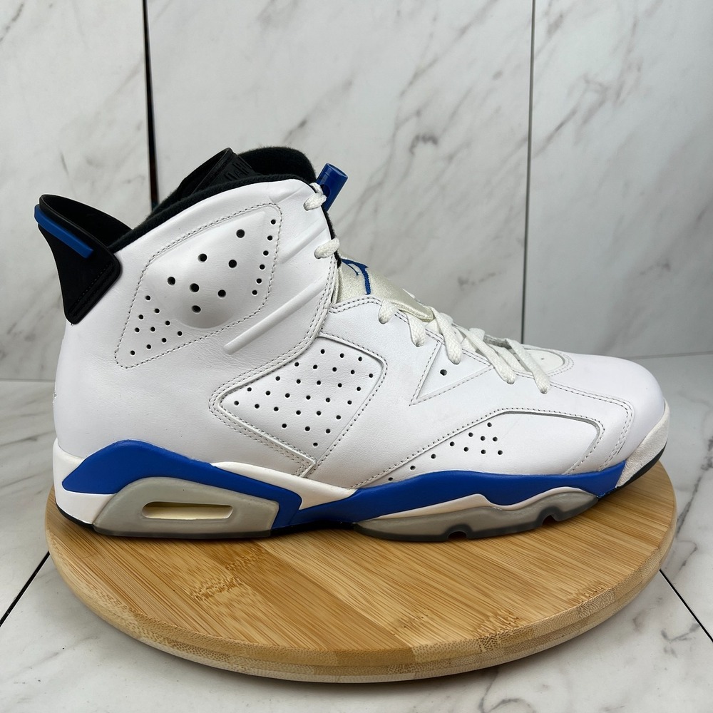 2014 Nike Air Jordan 6 Retro Sport Blue Mens Size 12.5 White Sneakers 384664-107